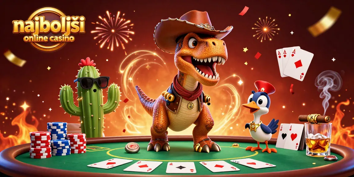 V akciji najboljši online casino: T-Rex, kaktus in roadrunner za poker mizo.