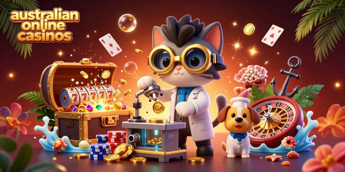 Engaging scene with characters exploring australian online casinos and featuring dynamic casino elements.