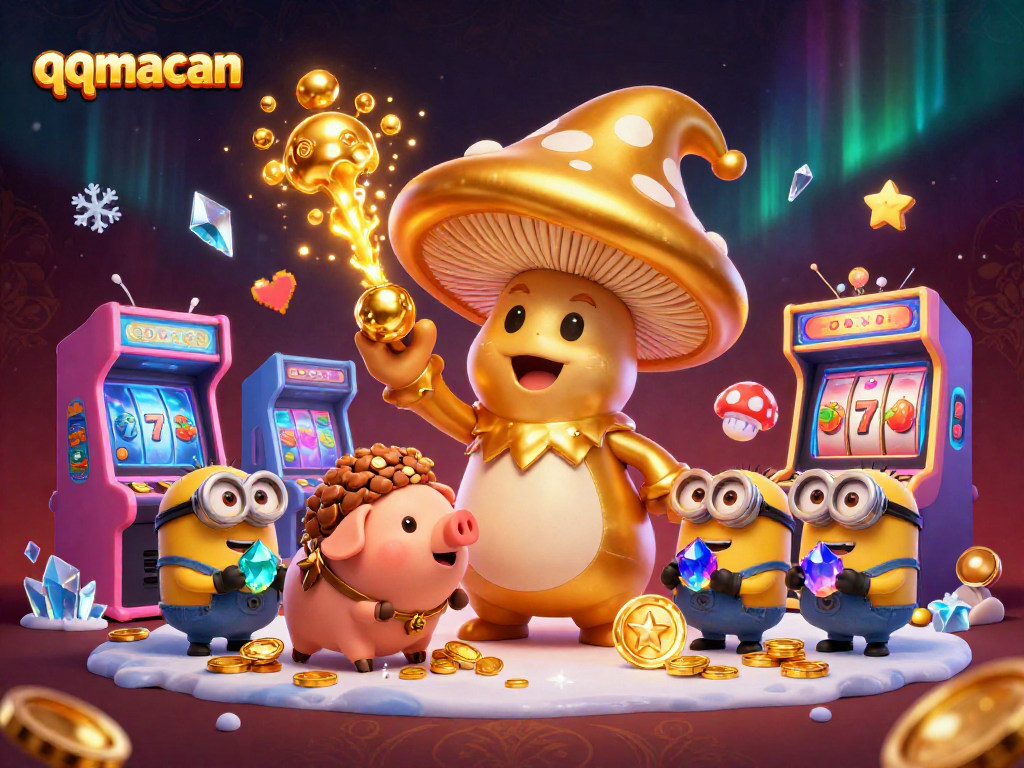 Experience winning magic at qqmacan with our vibrant wizard and treasure-hunting pig illustration.