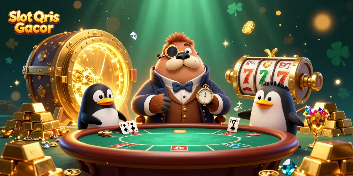 Engage with Slot Qris Gacor in this vibrant underwater casino scene featuring unique characters and dynamic game elements.