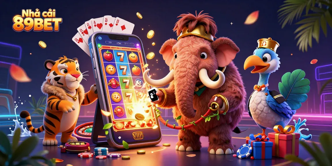 Experience the vibrant action at Nhà cái 89BET with 3D characters in a casino-inspired scene.