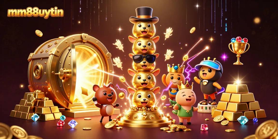 Engage with mm88uytin's dynamic casino spirit as golden treasures burst with excitement in this lively illustration.