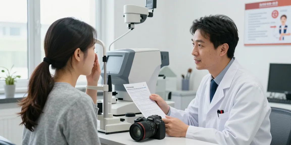Patient discussing dry eye treatment options with an ophthalmologist in a bright healthcare setting.