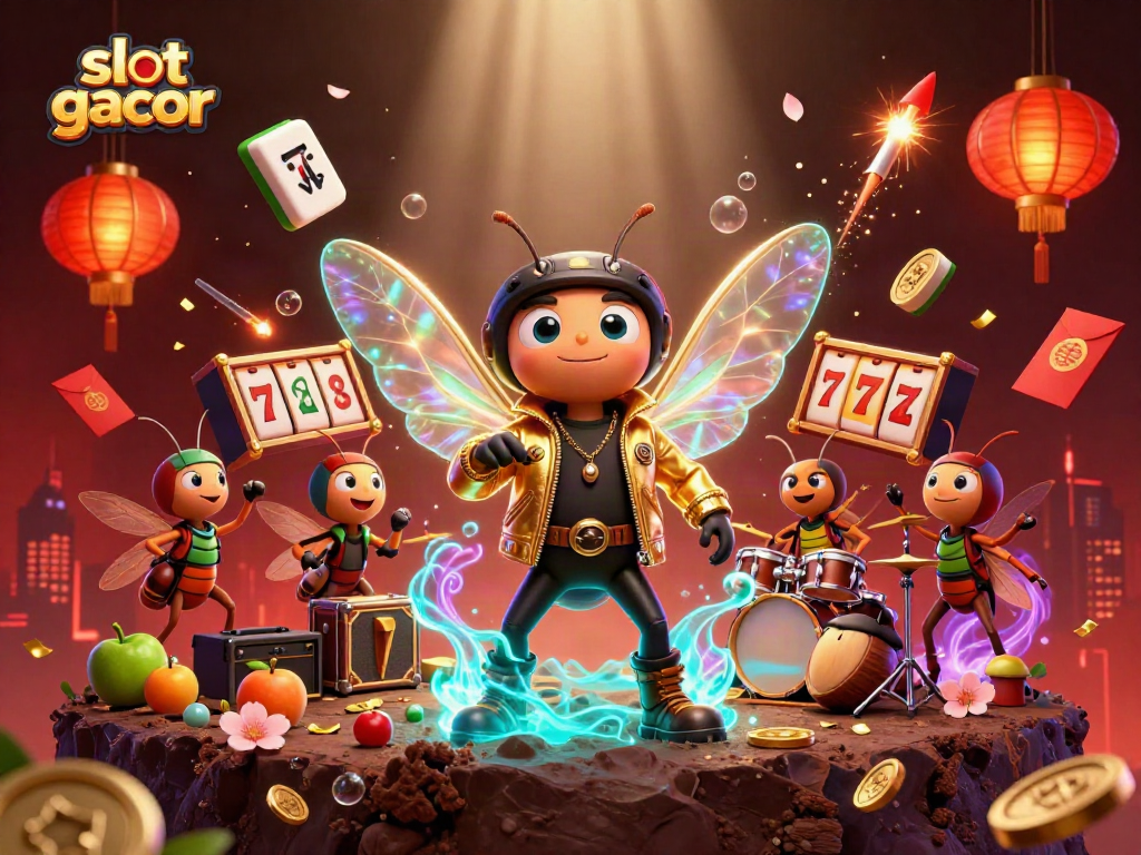 Spin the slot gacor reels with this vibrant cartoon illustration featuring animated characters and festive elements.