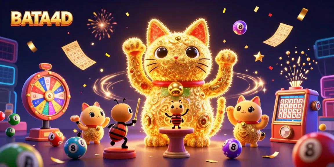 Engage your luck at BATA4D, illustrated with vibrant casino-themed characters and elements.
