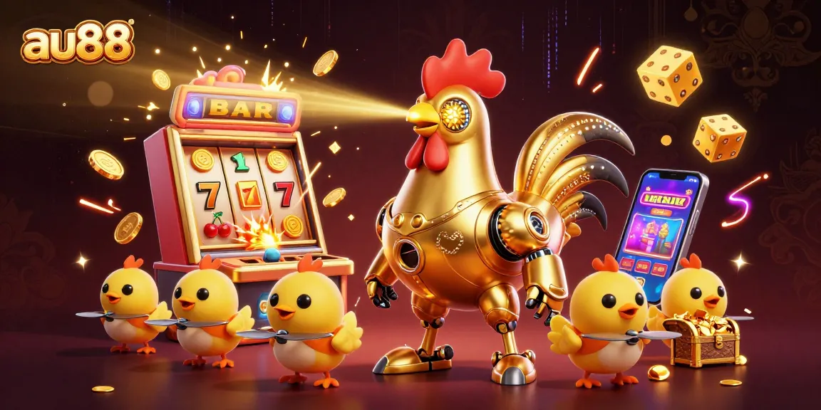 Win big with au88 in this vibrant 3D casino scene featuring golden jackpot elements!