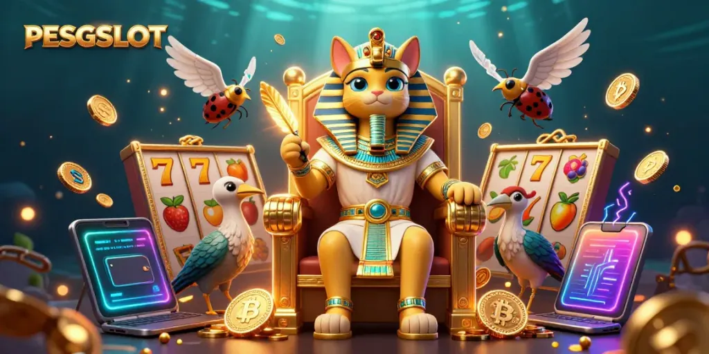 Gali jackpot menggunakan PESGSLOT, ilustrasi menyerukan slot bertema Mesir dengan simbol keberuntungan.