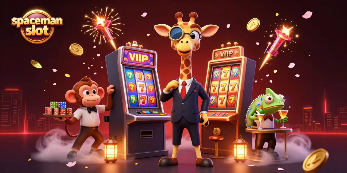 Experience the excitement of the spaceman slot with a lively scene of lucky characters and casino elements.