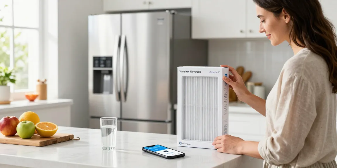 Discover the Waterdrop Replacement filter for Frigidaire® & Electrolux® Paultra® Refrigerator Air Filter showcased in a bright kitchen, emphasizing health and convenience.