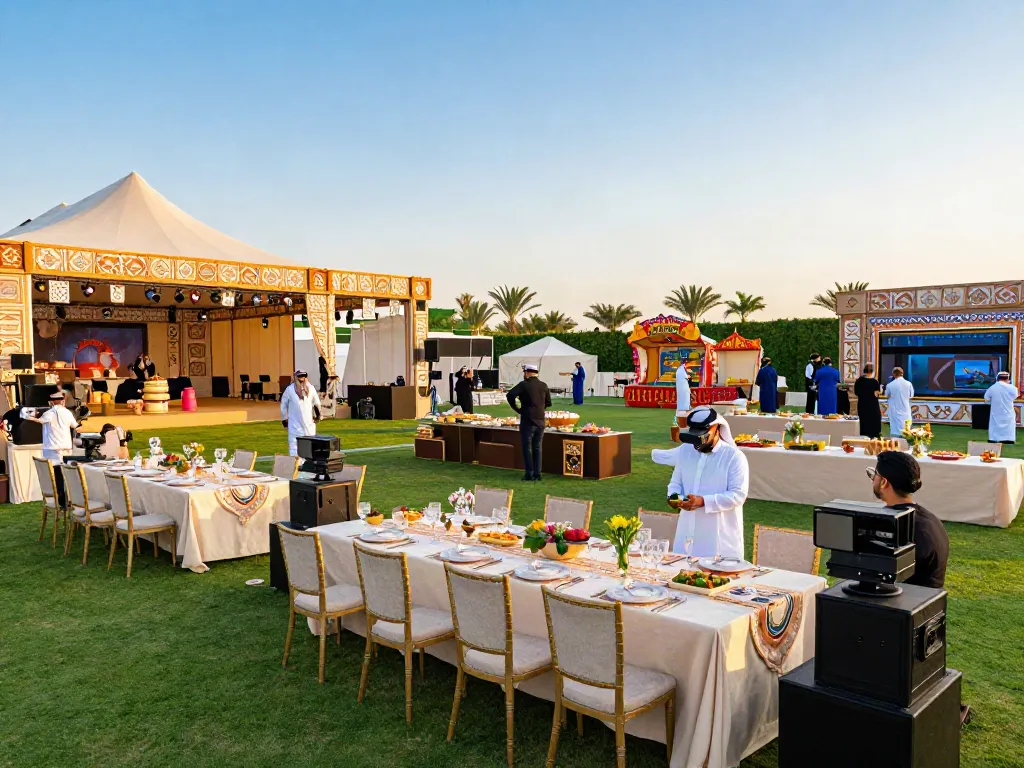 Event rentals setup with luxurious tents and decorations in Saudi Arabia