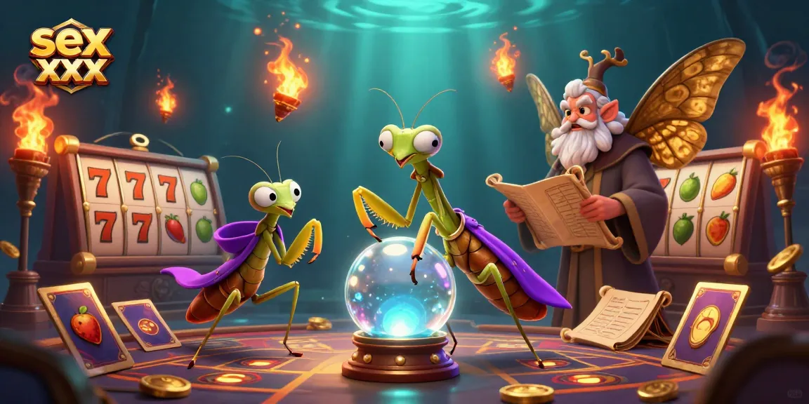 Experience the thrill of sex xxx with slot reels and a mystical fortune teller in this vibrant casino scene.