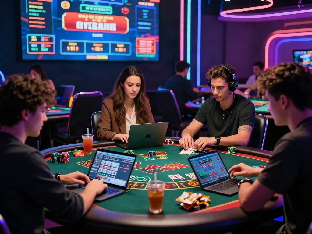 Exciting live dealer gaming scene at situs casino online with players enjoying roulette and blackjack.