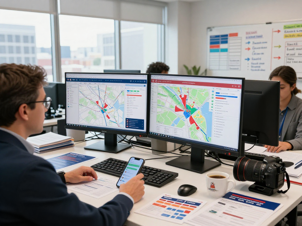 Engaging campaign manager analyzing digital advertising for political campaigns in a modern office