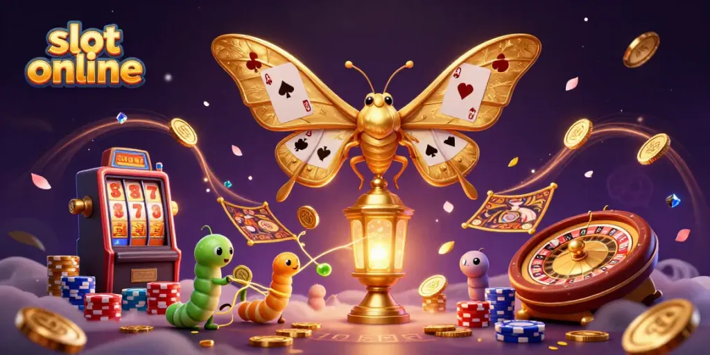 Menangkan jackpot dalam permainan slot online dengan simbol berwarna cerah dan suasana kasino yang megah.