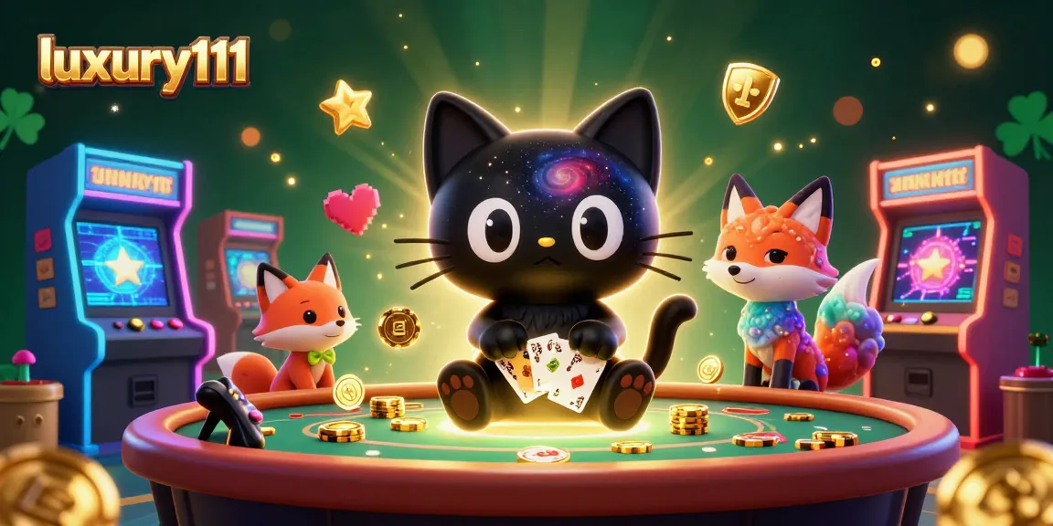 luxury111 casino gaming scene featuring a cosmic cat and colorful nebula fox with sparkling visuals