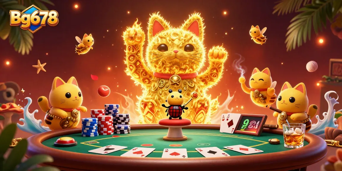 Experience thrilling gameplay with Bg678's vibrant casino illustration featuring a lucky cat.