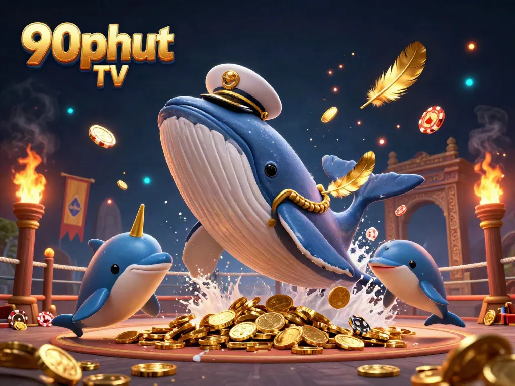 Engage with dynamic sports betting action on 90phut TV featuring animated marine characters and poker chips.