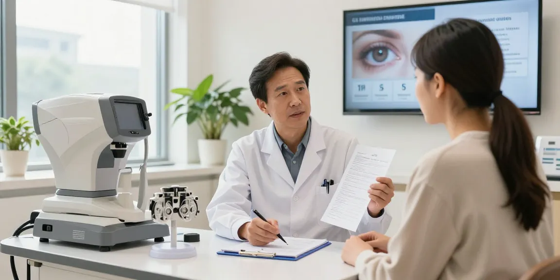 Ophthalmologist explaining vision correction options at SNU Eye Clinic, showcasing advanced eye care services.