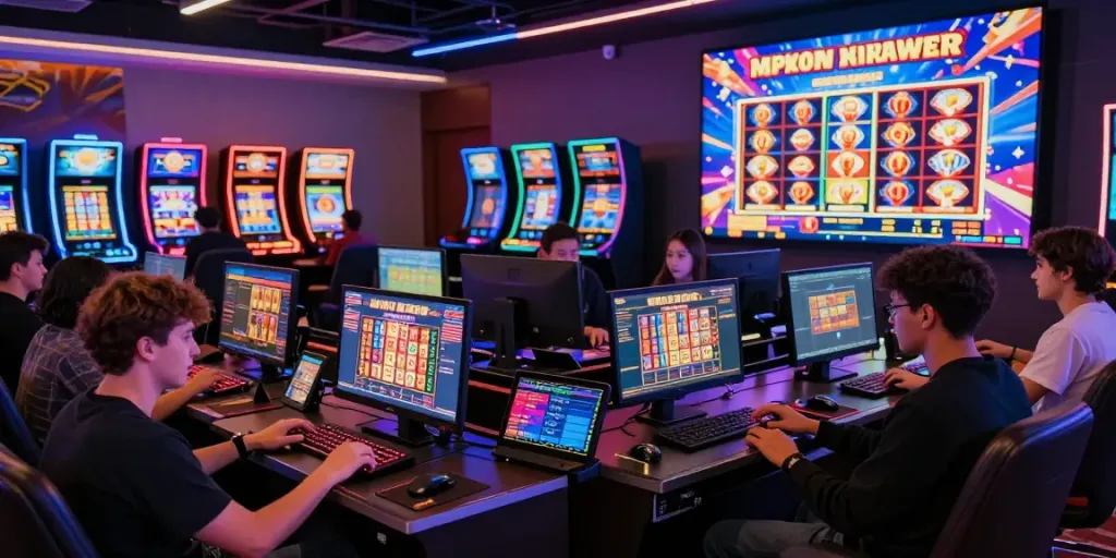 Players enjoying exciting slot online games at a vibrant digital casino.