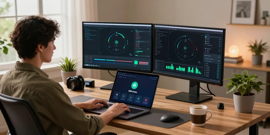 快连 user enjoying a fast, stable connection in a modern workspace.