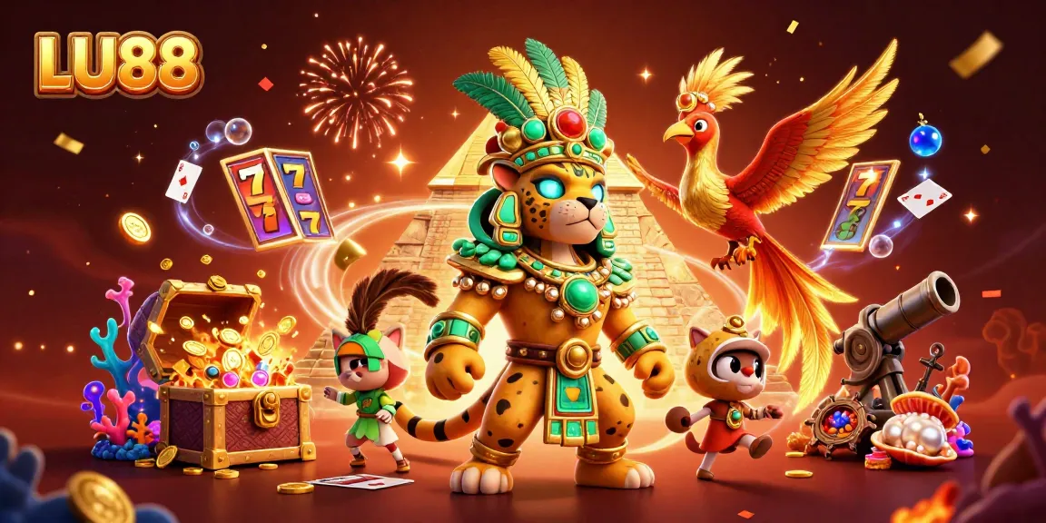 Experience the excitement of LU88 with an immersive, dynamic casino scene featuring vibrant game elements.