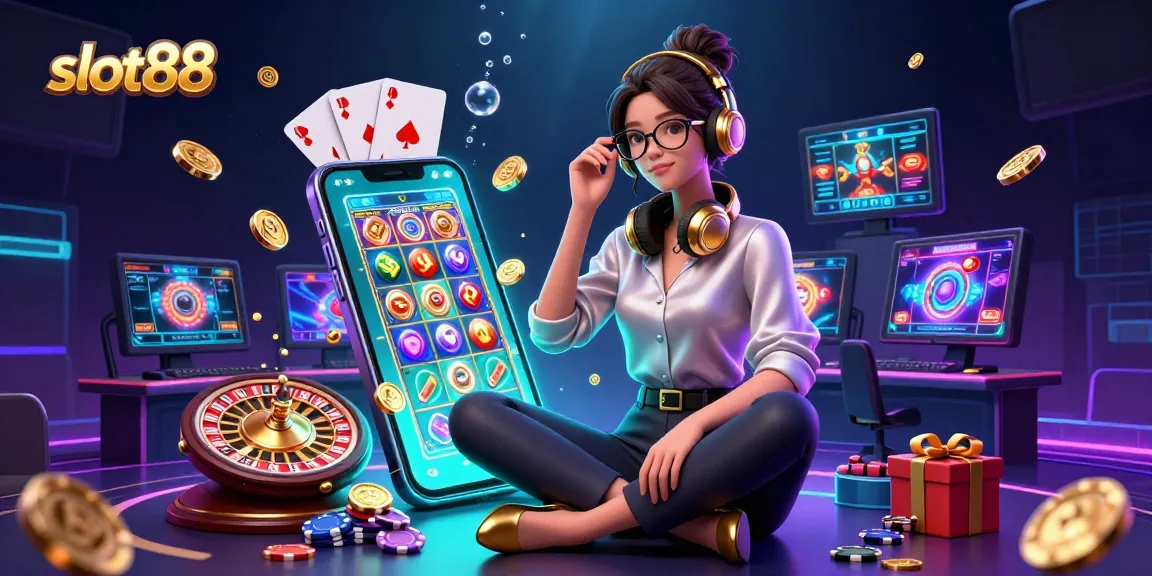 Experience thrilling gameplay with slot88 in a vibrant 3D casino setting showcasing colorful slot games.