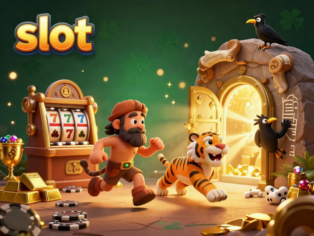 Menangkan jackpot di mesin slot dalam kasino prasejarah yang dikelola oleh manusia gua dan harimau sabertooth.