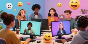 Dynamic scene of nsfw chat within a vibrant digital chatroom, showcasing diverse avatars and interactive elements.
