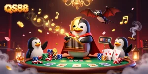 Experience thrilling gameplay at QS88 with the cartoon phantom penguin and poker scene.