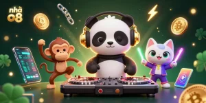 Spin the reels at nhà cái o8 with a vibrant 3D scene of lively cartoon characters and casino elements!