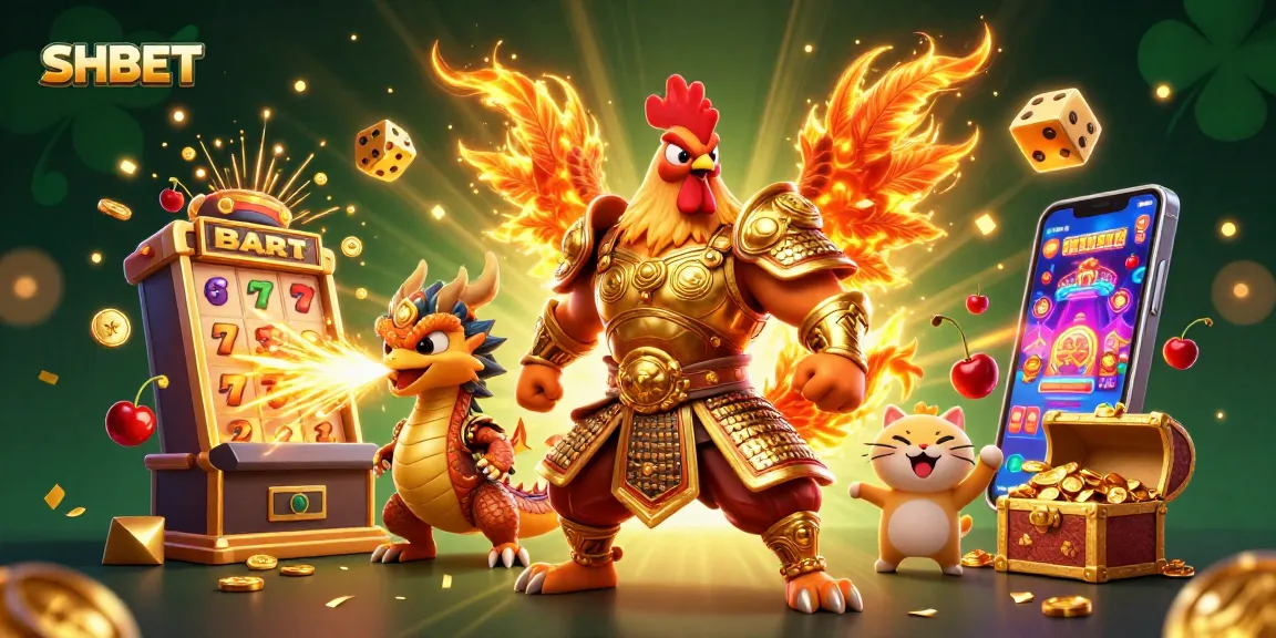Experience SHBET casino excitement with a stunning 3D rooster warrior and rich game elements.