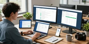 Embrace productivity with wps下载 at a modern office workspace featuring vibrant document editing and AI tools.