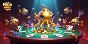 Experience the Raja game login surrounded by exciting poker elements and a mystical underwater scene.