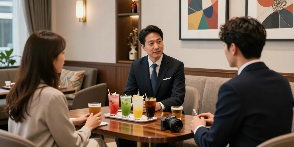 강남블랜딩의 고급 블렌딩 룸에서 매니저와 고객이 대화하는 모습