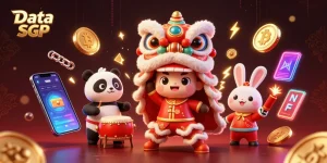 Experience the thrill of Data SGP with lively characters celebrating in a vibrant casino setting.