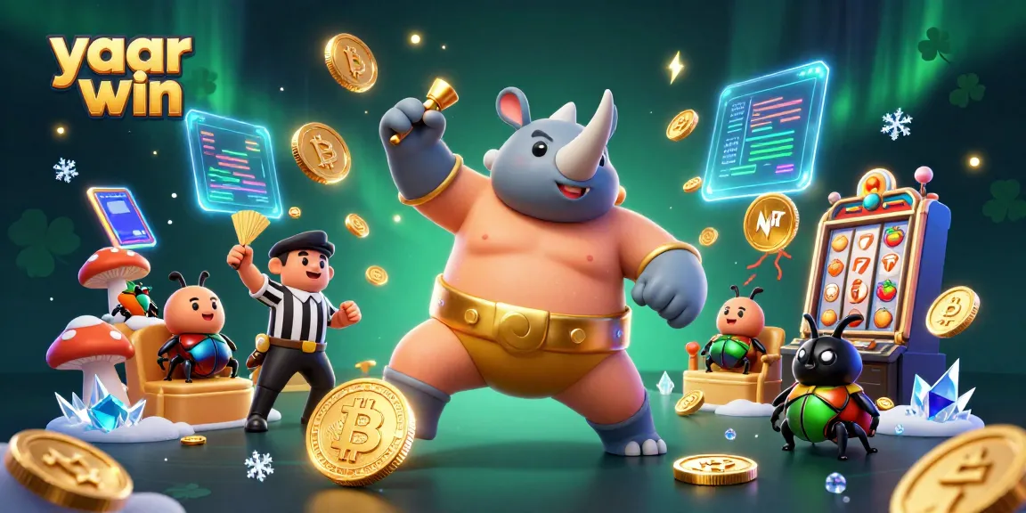Experience the excitement of yaar win with a sumo champion beetle amidst vibrant gambling elements.