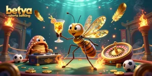 Engage in betya sports betting with dynamic mascots and exciting game elements.