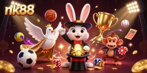 Experience exciting sports betting at nk88 with a thrilling 3D illustration featuring dynamic game elements and iconic characters.