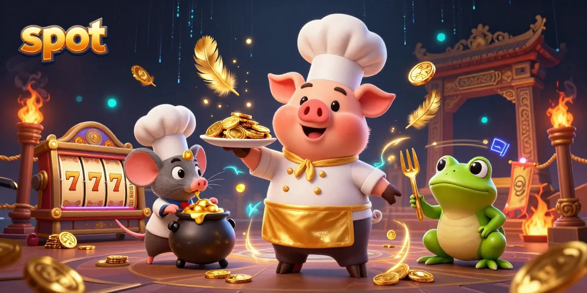 Slot gacor terbaru dengan karakter lucu dan simbol emas di latar kasino yang menarik.