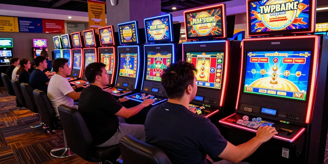 Exciting gaming atmosphere at oppa86 online casino with vibrant slot machines and enthusiastic players.