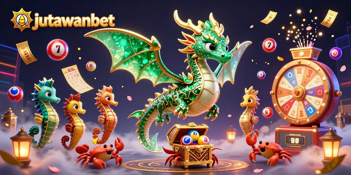 Experience the excitement of jutawanbet with vibrant lottery elements and enchanting treasures in a dynamic casino illustration.