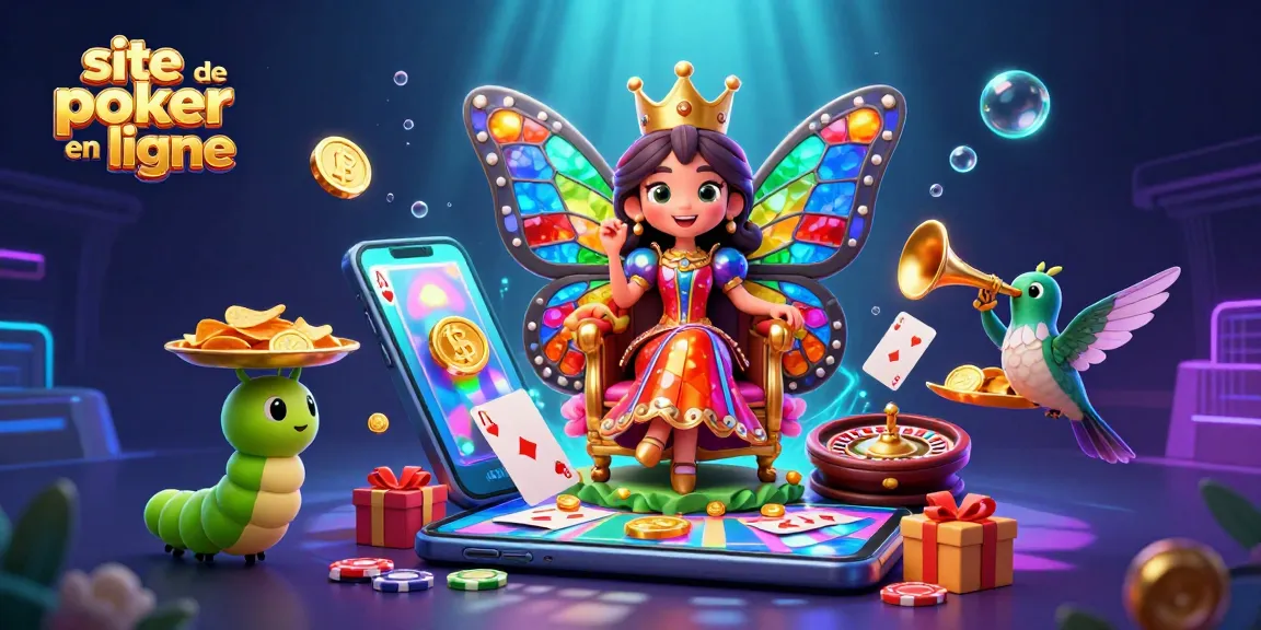 Utilisez le site de poker en ligne pour gagner avec des jeux de cartes et des jetons colorés.