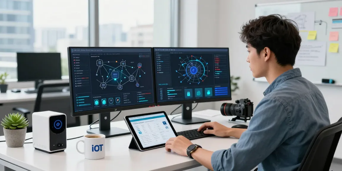 IoT connectivity platforms showcased in a modern tech workspace with data analytics and smart devices.
