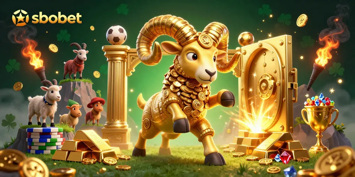 Bet on sbobet with a dynamic scene featuring golden ram and sports betting elements.