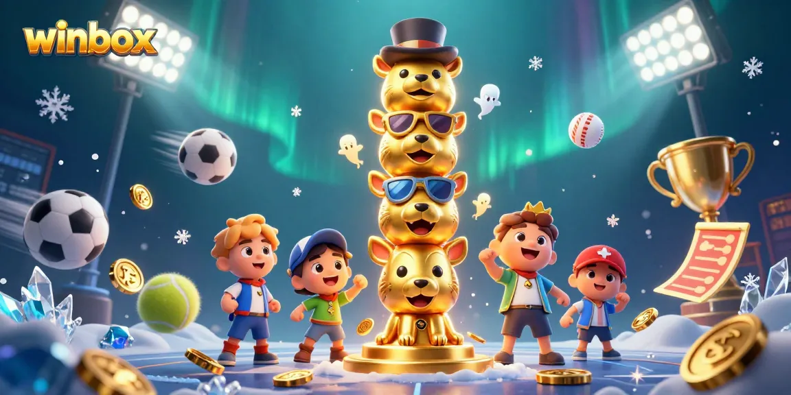 Winbox presents an exciting 3D illustration showcasing dynamic casino elements and vibrant gaming activity.