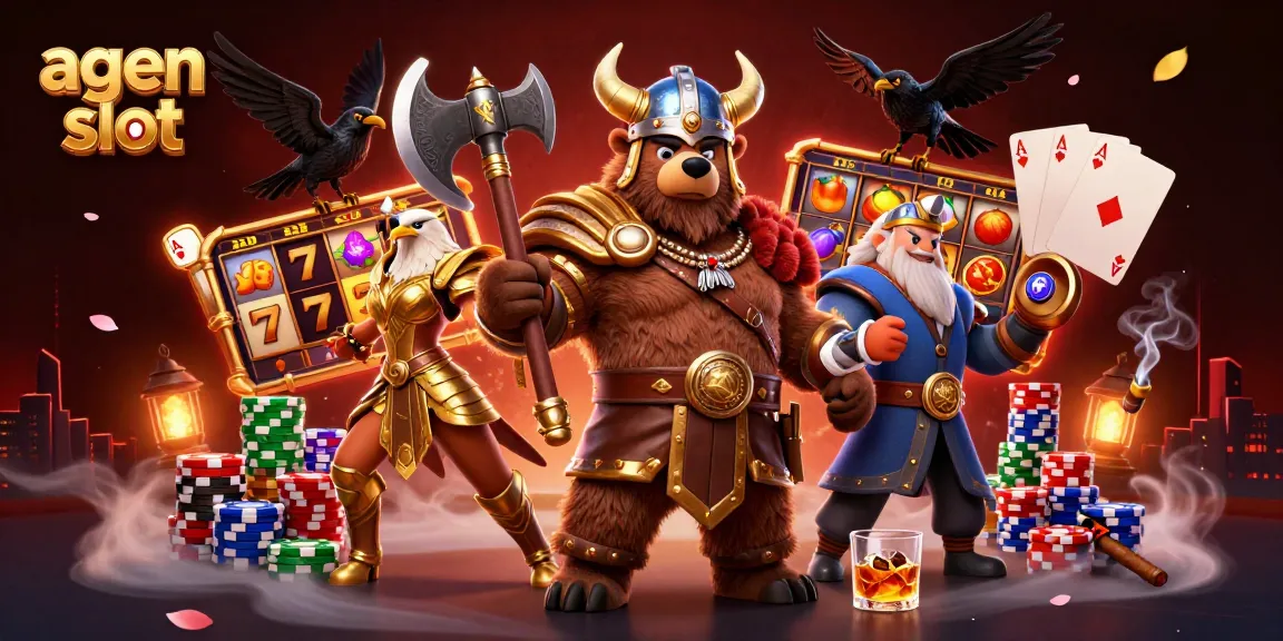 Engage with agen slot through vibrant 3D golden Viking and Valkyrie characters amid slot game elements for thrilling bets.