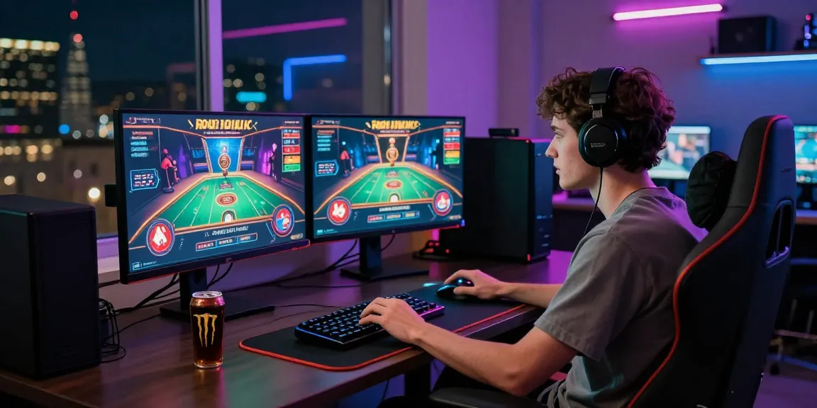 Engaged user on situs hero138 playing vibrant live casino games with dynamic urban skyline.