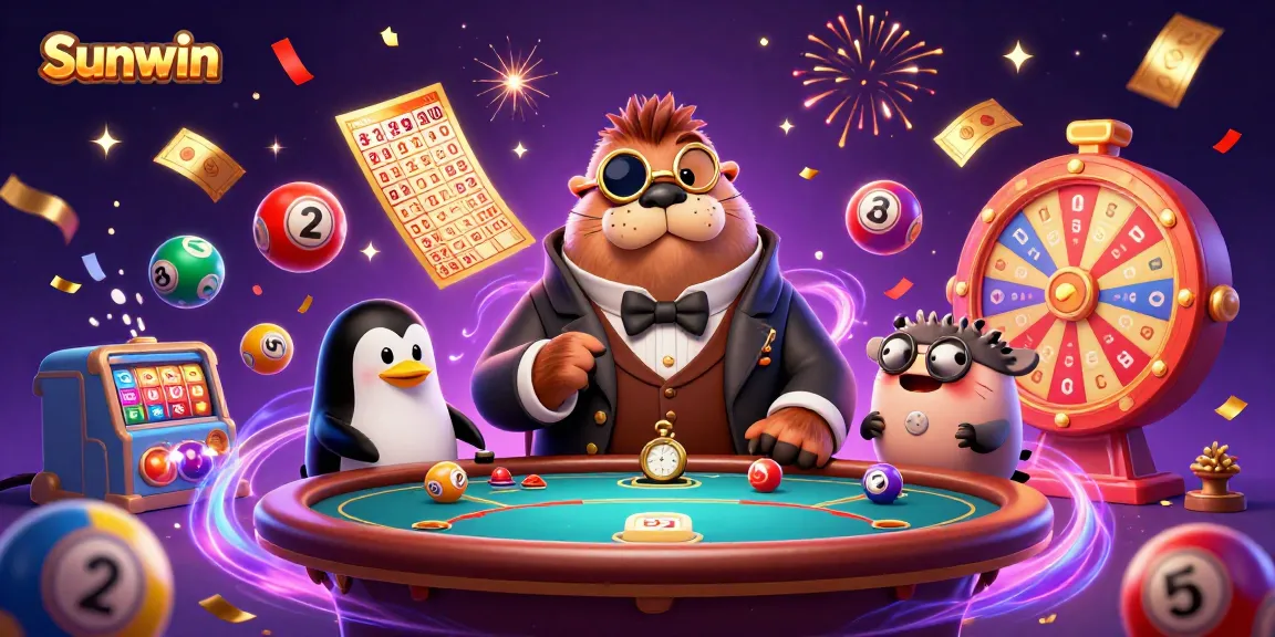 Join the excitement with Sunwin at an underwater poker table, featuring colorful games and vibrant elements.
