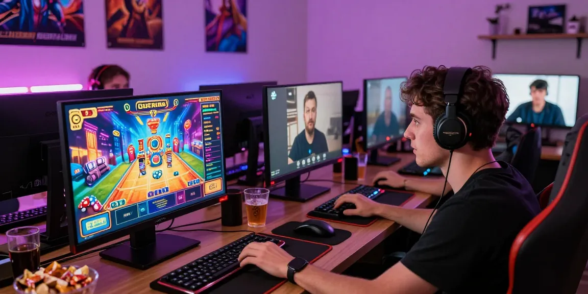 Engaged players exploring https://gravatar.com/playbook88official with vibrant slot games and cozy gaming setup.