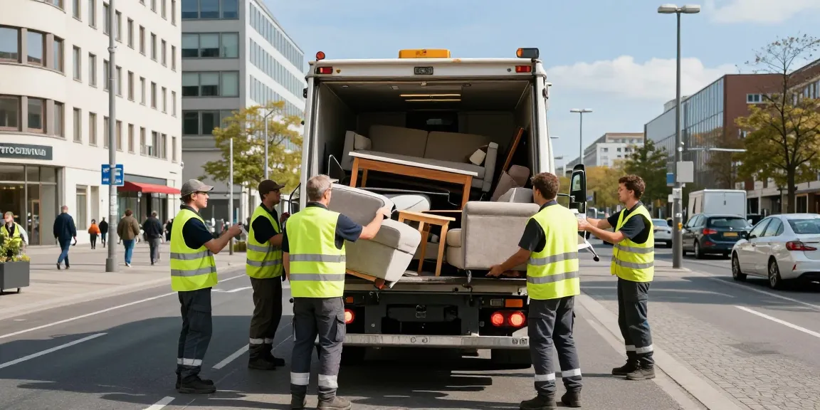 Sperrmüllabholung 80 Euro Berlin service team efficiently collecting furniture in urban setting.